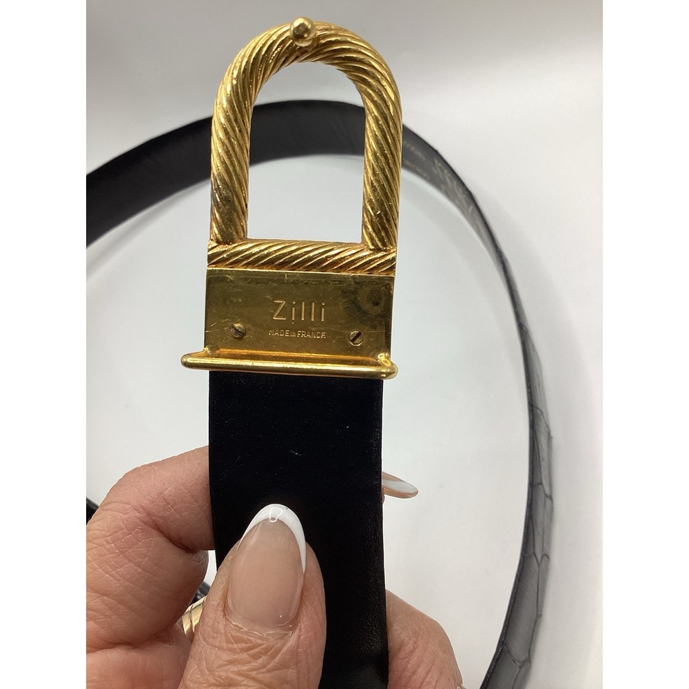Vintage Zilli Black Crocodile Belt With Unique Buckle